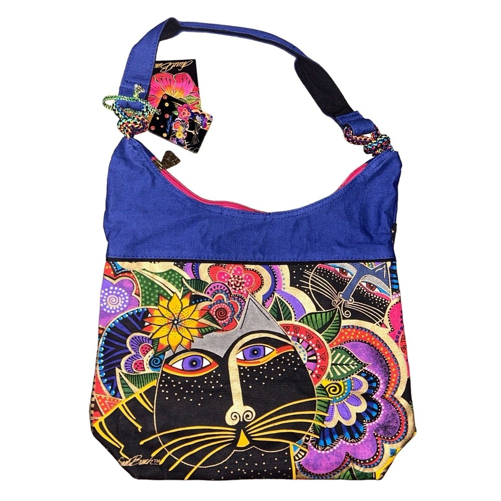 Ladies Large Laurel Burch Shoulder Tote Carlotta's Cats Colorful Art To Wear New